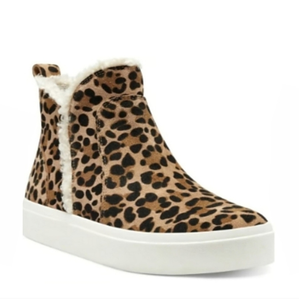 Sole Society Teagan Leopard Print Leather High Top Sneakers Boots Size 7.5